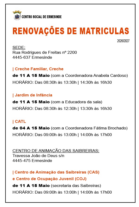 Renovações de Matrículas 2026/2027